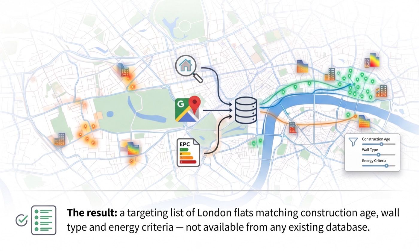 Map of London properties matched by construction age, wall type and EPC energy criteria